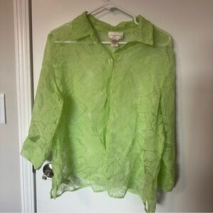 Sheer Green Leaf Pattern Button Down Size XL